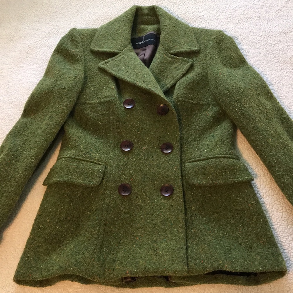 Moda international speckled green pea coat